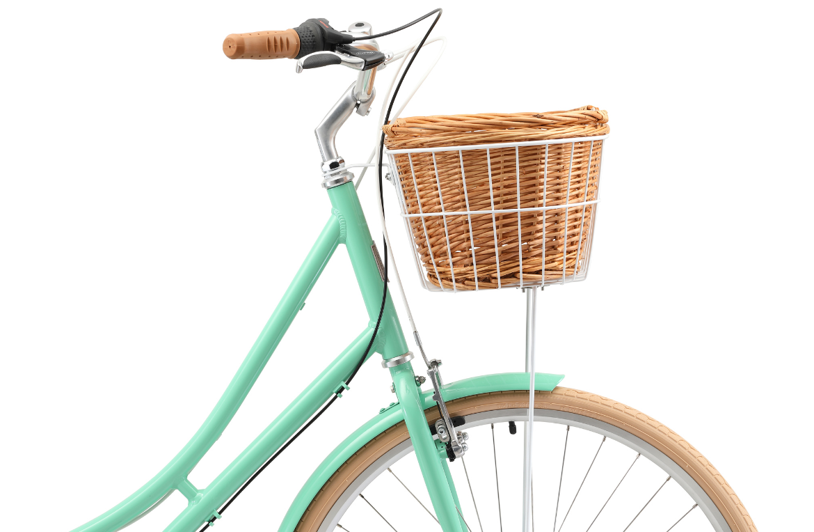 Mint green vintage bike with basket hotsell
